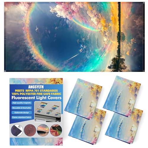ANGSYLTH 4 Pcs Fluorescent Light Covers with Flame Retardant Certificate - Classroom, Office 4 x 2 Feet 40 Magnetic Covers for Ceiling Lights Filters (Auspiciousness Clouds) - color: Auspiciousness Clouds
