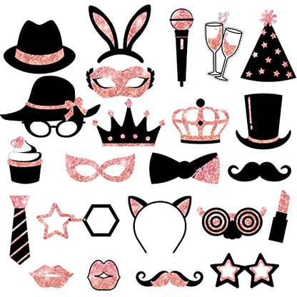 Zonon 24 Pcs Funny Photo Booth Props Class of 2026 Graduation Birthday Wedding Family Class Reunion Prom Disco Party Celebration Decoration Supplies Mix of Hats, Lipstick, Tie(Rose Golden) - color: Rose Golden