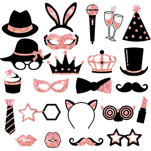 Zonon 24 Pcs Funny Photo Booth Props Class of 2026 Graduation Birthday Wedding Family Class Reunion Prom Disco Party Celebration Decoration Supplies Mix of Hats, Lipstick, Tie(Rose Golden) - color: Rose Golden