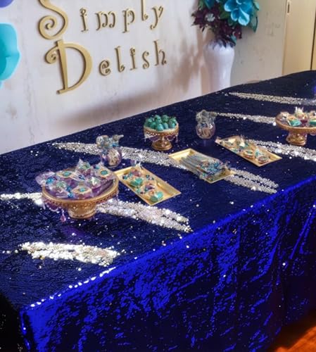 DUOBAO Royal Blue to Silver Mermaid Fabric by The Yard Two Tone Sequin Reversible Unique Quality Sequence Fabrics Mesh Sequins - color: Silver to Royal Blue, size: 1 Yard