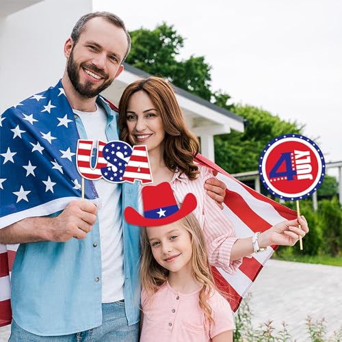 30 Pcs 4th of July Photo Booth Selfie Props Kit for Independence Day Party Game Decorations, American Patriotic Theme Labor Parade DIY Decors Supplies Flag Uncle Sam Hat Lip Style for People Photo