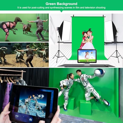 Green Screen Backdrop Kit with Stand, PULUZ 3.2x6.5ft Portable GreenScreen Background Stand, T-Shape Green Screen Stand kit with Clamp Carrying Bag for Streaming Video and Photography Shoots - size: 3.2 x 6.5 Ft