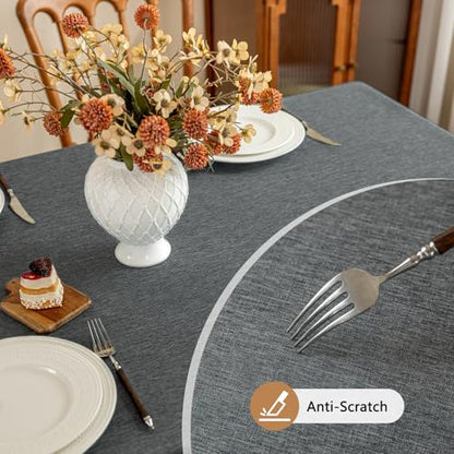 Seenus Faux Linen Gray 54 x 54 Inch Square Table Cloth, Water Resistant & Wipeable Fabric Tablecloth for Card Table in Dining Kitchen Patio - color: Dark Grey, size: 54" x 54" (Square)