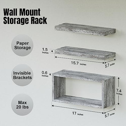RICHER HOUSE Floating Shelves Set of 3, Farmhouse Bathroom Wall Mounted Shelves with Invisible Brackets Over Toilet, Wall Shelves for Bathroom Bedroom, Living Room, Kitchen - Rustic White - color: Rustic White, size: 2+1