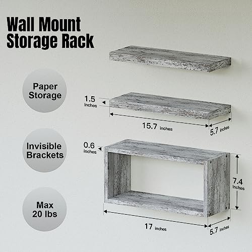 RICHER HOUSE Floating Shelves Set of 3, Farmhouse Bathroom Wall Mounted Shelves with Invisible Brackets Over Toilet, Wall Shelves for Bathroom Bedroom, Living Room, Kitchen - Rustic White - color: Rustic White, size: 2+1
