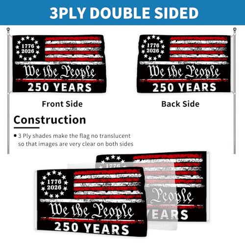 250 Anniversary Flag 3x5 Ft Double Sided 3 Ply 250 Years of Freedom We The People 1776-2026 Patriotic Signs Hanging Decor for Room House Welcome Photo Backdrop with Brass Grommets - style: Double Sided