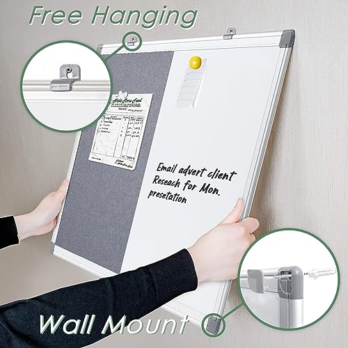 Combination Magnetic Whiteboard & Fabric Board,Dry Erase Board Bulletin Board 36x24inches Combo Vision Board for Wall,Home,School,Office - color: Grey-vertical, size: 36"W x 24"H