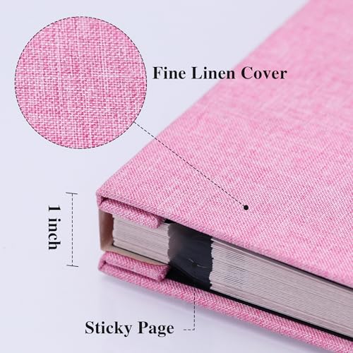 Vienrose Large Photo Album Self Adhesive for 4x6 8x10 Pictures Linen Scrapbook Album DIY 40 Blank Pages with A Metallic Pen - color: Pink, size: 11"x10.6" 40pages