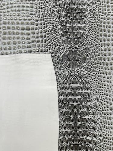 Glossy Two Tone Gator Fake Leather Upholstery, 3D Crocodile Skin Texture Faux Leather PVC Vinyl, 54" Wide (Stone Gray, 12" X 54") - color: Stone Gray, size: 12" X 54"