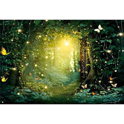 Laeacco Enchanted Forest Backdrop Polyester 6x4FT Fairy Tale Forest Photography Background Wonderland Fireflies Butterfly Newborn Baby Shower Birthday Party Decor Banner Photo Booth Studio Shoot Props - size: 6x4FT-Polyester