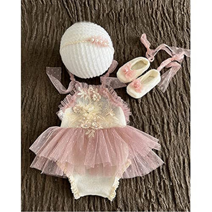 Zeroest Newborn Photography Prop Outfits Girl Lace Outfit Set Baby Girl Photo Shoot Infant Princess Photos - color: Rosybrown