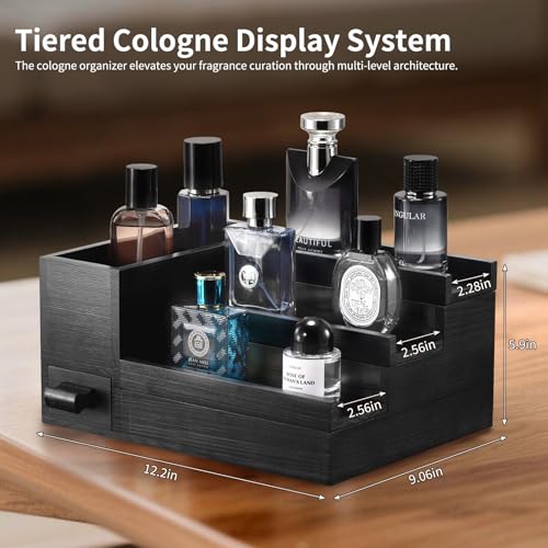 Perfume Stand Organizer for Men, 3 Tier Perfume Display Shelf with Velvet Lining Drawer and Hidden Compartment,Great Gift for Father, Men (Black - 1 Drawer) - style: 1 drawer - Black
