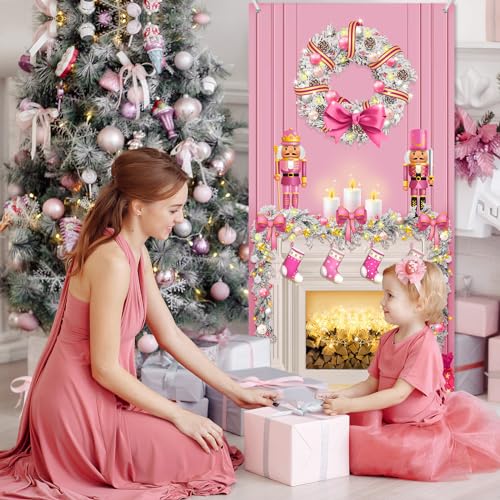 Buryeah Christmas Door Cover Decoration Christmas Fireplace Door Cover Xmas Nutcracker Banner Backdrop Photo Booth Prop Background for Winter Xmas Holiday New Year Party 6.5 x 3 Feet (Cute) - style: Cute