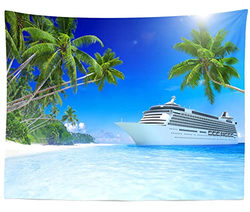 BELECO Luxury Cruise Ship Backdrop Fabric 8x6ft Cruise Backdrop for Photography Tropical Ocean Island Caribbean Sea Coconut Trees Summer Holiday Travel Background Birthday Wedding Photoshoot Props - size: 8x6FT