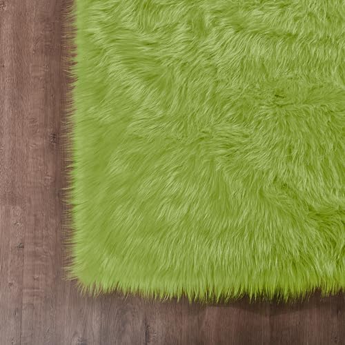 Goolela Lime Green Fluffy Runner Rug 2x6 Faux Fur Fuzzy Furry Rugs for Bedroom Bedside Shaggy Soft Rug Washable Rectangle - color: Olive Green, size: 2' x 6' (Rectangular)