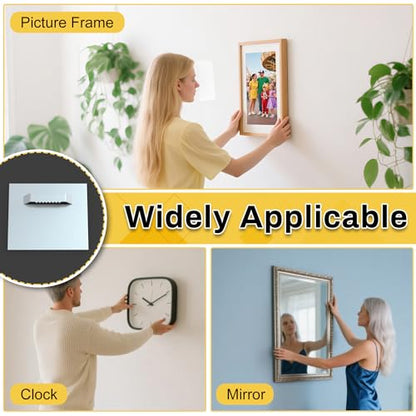 6 Pack Self Adhesive Hangers with Strong Nano Tapes, 3.15" x 3.15" Adhesive Picture Hanger, Mirror Hanging Kit, Plate Hangers for Mirrors, Photo Frames, Paintings, Decorative Plates