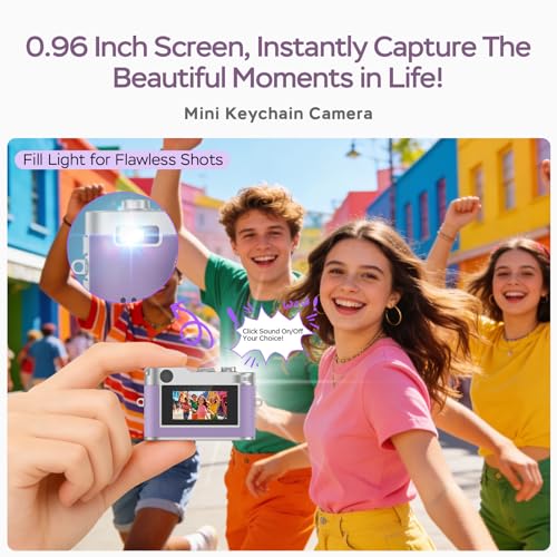 Mini Digital Camera, 1080P HD Tiny Retro Keychain Camera with 32GB Card, 0.96" Screen & OTG Adapter, Vintage Compact Micro Pocket Camera for Travel, Concert, Study Recording, Ideal Gift, Purple - color: Purple-DC26