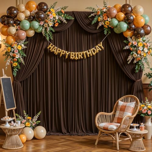 Dark Brown Backdrop Curtains-Wrinkle-Free Polyester Photography Drapes Party Curtain Background for Baby Shower Wedding Decorations- 16 X10FT - color: Dark Brown, size: W4' x H10'(4 panels)