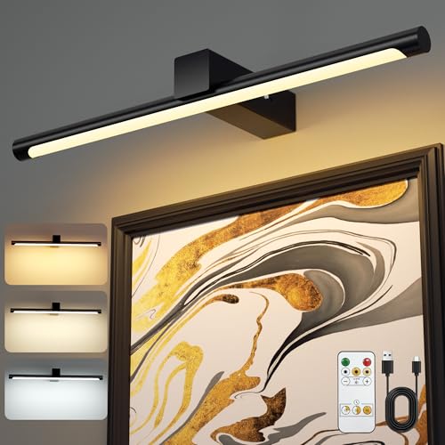 VOLISUN 15.7'' Picture Lights for Wall, 4000mAh Rechargable Picture Light Battery Operated, 3 Color Temperatures & Stepless Dimmable, 145LM Art Light for Paintings, Gallery, Portrait, 1 Pack (Black) - color: Black, size: 15.7 Inch 1 Pack