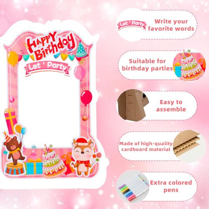 EARTHSON 6 Ft x 4 Ft Happy Birthday Photo Booth Box Photo Cutout Stand in Life-Size Cardboard Frame Prop for Birthday Party Supplies