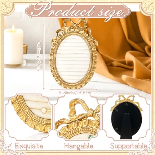Liliaafar Vintage Ring Holder Round Bow Gold Ring Wedding Display Suede Jewelry Box Stand Frame Earring Tray Anniversary Engagement Baroque Organizer Photograph Prop for Women Birthday Christmas Gift - color: Gold, style: Big Bow
