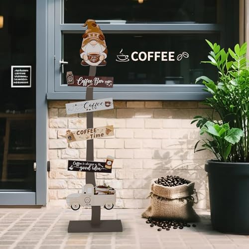 Lighted Wood Coffee Bar Porch Sign, Rustic Coffee Station Accessories for Cafe Shop Restaurant Business Indoor Outdoor Home Decor