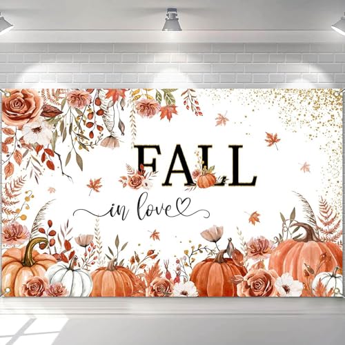 Mocsicka Fall in Love Backdrop Pumpkin Bridal Shower Background Boho Autumn Bridal Shower Party Decorations Banner Photo Studio Props