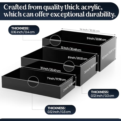3 Pack Extra Large Acrylic Buffet Risers - 14”, 12”, 10” Black Display Stands with Hollow Bottoms, Cube Riser Boxes Nesting for Dessert Food Catering Buffet Display Party Supplies - color: Black, size: 14”,12”,10”