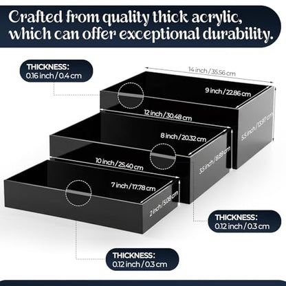 3 Pack Extra Large Acrylic Buffet Risers - 14”, 12”, 10” Black Display Stands with Hollow Bottoms, Cube Riser Boxes Nesting for Dessert Food Catering Buffet Display Party Supplies - color: Black, size: 14”,12”,10”