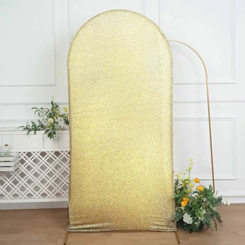 Efavormart 7ft Shiny Champagne Spandex Fit Round Top Backdrop Frame Stand Cover, 2-Sided Metallic Sparkly Wedding Arch Cover - color: Champagne, size: 7 FT