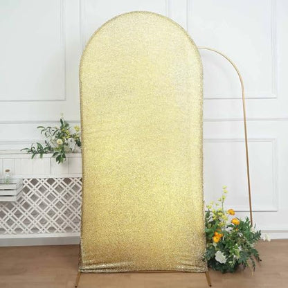 Efavormart 7ft Shiny Champagne Spandex Fit Round Top Backdrop Frame Stand Cover, 2-Sided Metallic Sparkly Wedding Arch Cover - color: Champagne, size: 7 FT