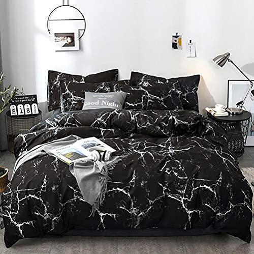 KAREVER Bedding Set - Full Black Marble 3 Pcs Comforter Set - Includes 1 Comforter, 2 Pillow Covers Cotton, Soft, Breathable, Luxurious, Unisex, All Seasons, Machine Wash - color: Black Marble, size: Full