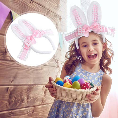 Lurrose Easter Bunny Ears Headband Bowknot Hairband Hair Hoop Easter Hair Accessory for Girls Women Easter Party Photo Props