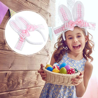 Lurrose Easter Bunny Ears Headband Bowknot Hairband Hair Hoop Easter Hair Accessory for Girls Women Easter Party Photo Props