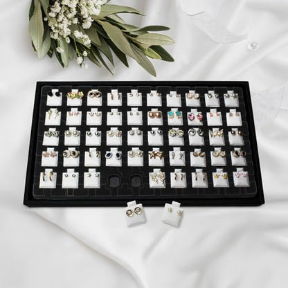 Ikee Design 2 Pcs Set Black Earring Display Tray with 50 Earring Cards Organizer, Jewelry Tray Display for Stud Earring Collection, 100pcs Earring Puffy Cards, 14 3/4W x 8 1/4D x 1H in, White, Black - color: Small Earring Card