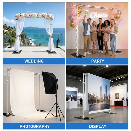 ALTSON Photo Backdrop Stand Heavy Duty 9.2x9.2Ft, Double Crossbar Pipe and Drape Stand Kit, Adjustable Metal Frame Background Stand with Flat Base for Wedding Party Birthday Photography Decoration