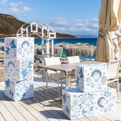 Tenceur 6 Pcs Last Toast on The Coast Bachelorette Party Decor Boxes Coastal Beach Blue Bow Seashell Paper Boxes 11.8'' Ocean Under The Sea Photo Booth Prop for Baby Shower Birthday Bachelorette Party - style: Coastal