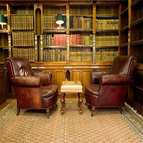 AOFOTO 10x10ft Vintage Luxury Study Bookshelf Backdrop Photography Home Office Two Sofa Business Conversation Room Bookcase Retro Style Shelves Bookrack Background for Videos YouTube Photos Prop Vinyl - size: 10x10ft