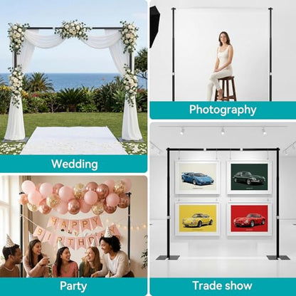 8.5x10ft Pipe and Drape Stand Kit, Adjustable Heavy Duty Backdrop Stand with Metal Steel Flat Base, Large Extendable Sturdy Photo Background Stand Frame for Wedding Parties Banner Photography - size: 8.5x10ft