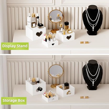 PPH-Sisy 3 PCS Buffet Risers Display Stands, Food Risers with Love Design, Acrylic Risers for Display for Food, White Dessert Table Display Set for Party, Acrylic Cube Storage Boxes Size (6", 7", 8")