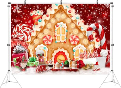 Ticuenicoa Christmas Gingerbread House Backdrop for Photography 5x3ft Winter Merry Xmas Snow Scene Lollipop Red Candyland Background Santa Baby Shower Birthday Party Decorations Photo Studio Props - size: 5x3ft