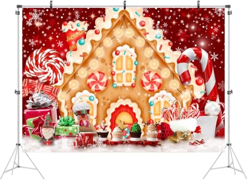 Ticuenicoa Christmas Gingerbread House Backdrop for Photography 5x3ft Winter Merry Xmas Snow Scene Lollipop Red Candyland Background Santa Baby Shower Birthday Party Decorations Photo Studio Props - size: 5x3ft
