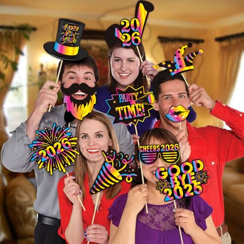 30 Pcs Happy New Year Photo Booth Props 2026 Eve Party Supplies Holiday Celebrations Funny Table Decorations Accessories