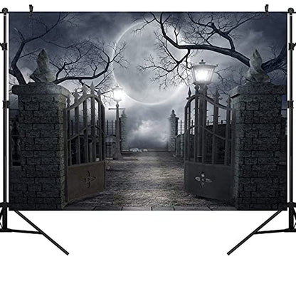 Halloween Night Full Moon Backdrop Gloomy Woods Graveyard Photography Background Horrible Cemetery Spooky Party Banner Halloween Party Decoration Photo Booth Props 9X6FT TP17G - size: 9X6FT