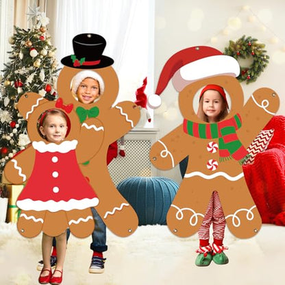 Christmas Party Decorations Gingerbread Man Photo Prop Selfie Frame Funny Gingerbread Man Face in Hole Backdrop Merry Christmas Photo Booth Banner for Xmas Holiday Winter Indoor Outdoor Party Decor