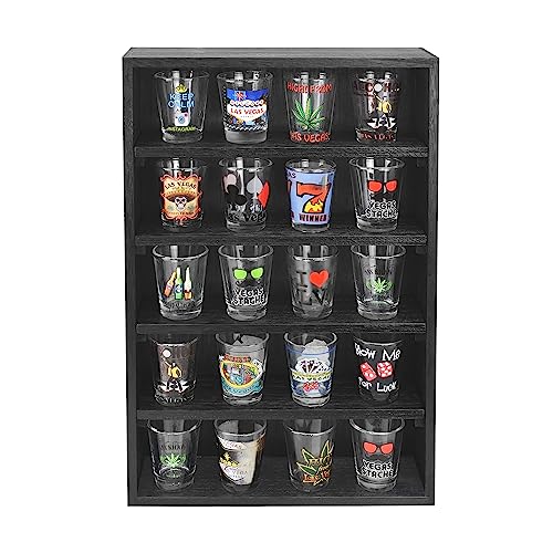 Ikee Design Wooden Wall-Mounted Display Shelves Rack for Collectibles, Figures,Shot Glasses,Spice Can,Cosmetics or Perfume, 5 Adjustable Height Shelves,Space-Saving, Black Color - color: Black, 5 Shelves