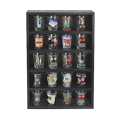 Ikee Design Wooden Wall-Mounted Display Shelves Rack for Collectibles, Figures,Shot Glasses,Spice Can,Cosmetics or Perfume, 5 Adjustable Height Shelves,Space-Saving, Black Color - color: Black, 5 Shelves