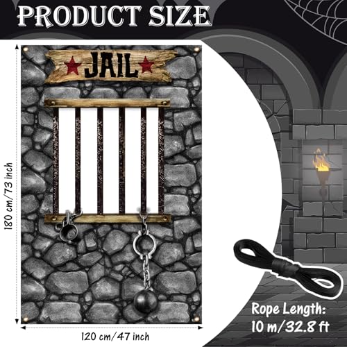 Lunmon Jail Backdrop for Photography 6 x 4 ft Prison Cell Photo Prop with Head Cutout Western Prison Backdrop Jail Photo Background for Murder Mystery Crime Scene Party Halloween Decor - color: Jail Prison