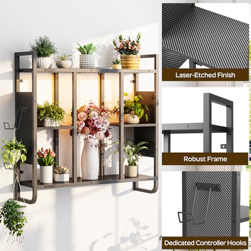 MAHANCRIS LED Gaming Floating Shelves, 3-Tier Wall Mounted Shelf for Wall Storage, Pipe Shelves Hanging Display Rack, with 2 Controller Hooks, for Gaming Room Decor, Kitchen, Home Bar Black FSHS142E01