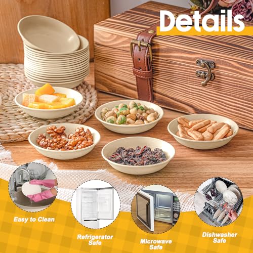 24 Pack 4 oz Soy Sauce Dish Small Dipping Bowls Unbreakable Mini Plastic Bowls Bulk Wheat Straw Dipping Dessert Bowls Dipping Sauce Cups for Soy, Snack, Side Dishes, Ketchup, BBQ(Beige) - color: Beige